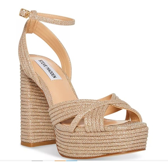 STEVE MADDEN Women's Laurel Metallic Corded Platform High Heel Sandals‎ Sz 11 - Picture 1 of 7